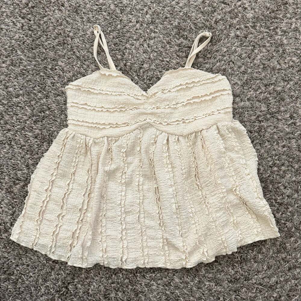 Fairycore Coquette Lace Ruffle Tank in Ivory